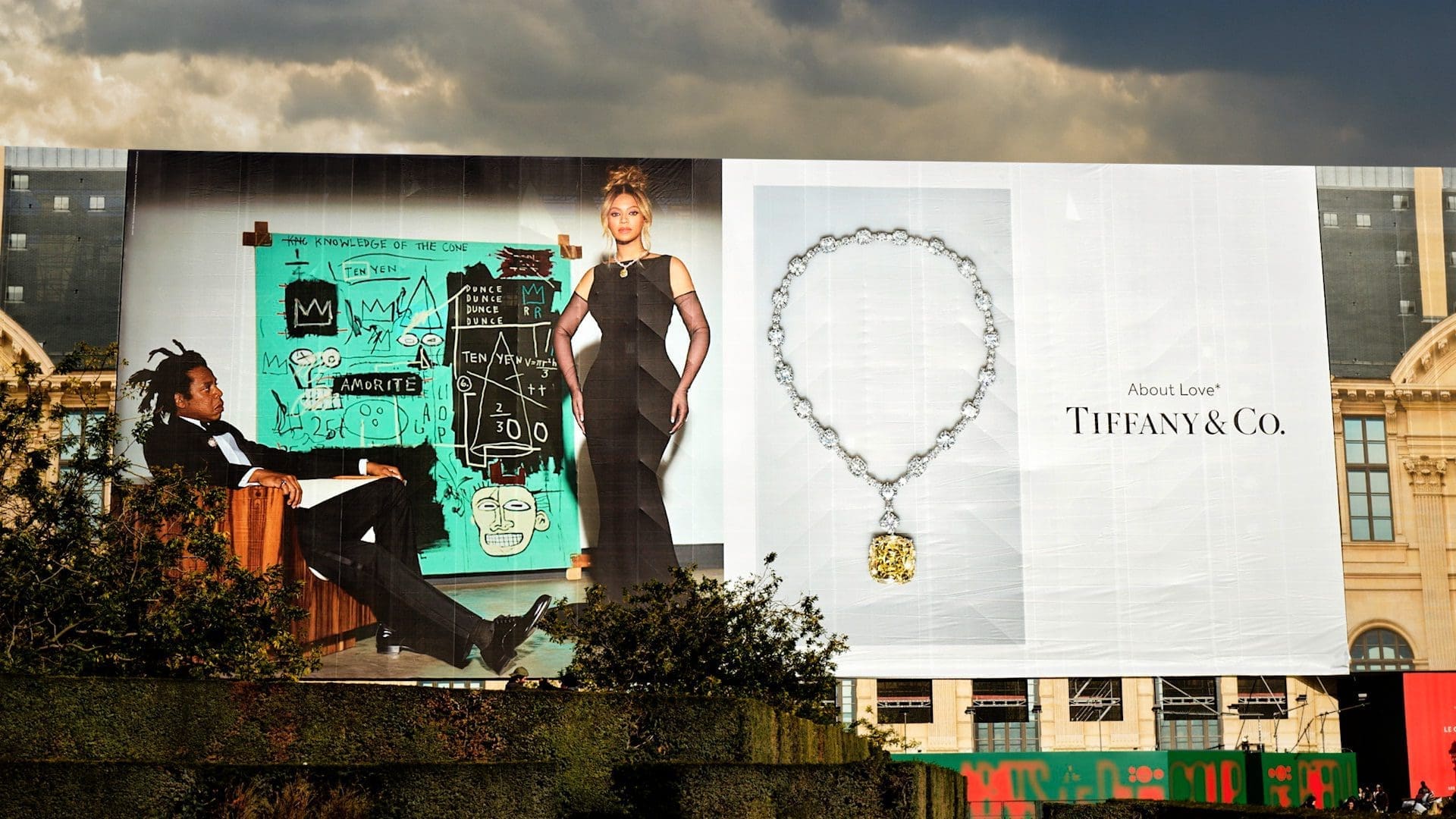RIOT, NYC Creative Agency: Billboard advertisement featuring a prominent display of Tiffany & Co.'s 'About Love' campaign with images of Jay-Z and Beyoncé alongside an exquisite piece of Tiffany jewelry. Billboard advertisement featuring a prominent display of Tiffany & Co.'s 'About Love' campaign with images of Jay-Z and Beyoncé alongside an exquisite piece of Tiffany jewelry.