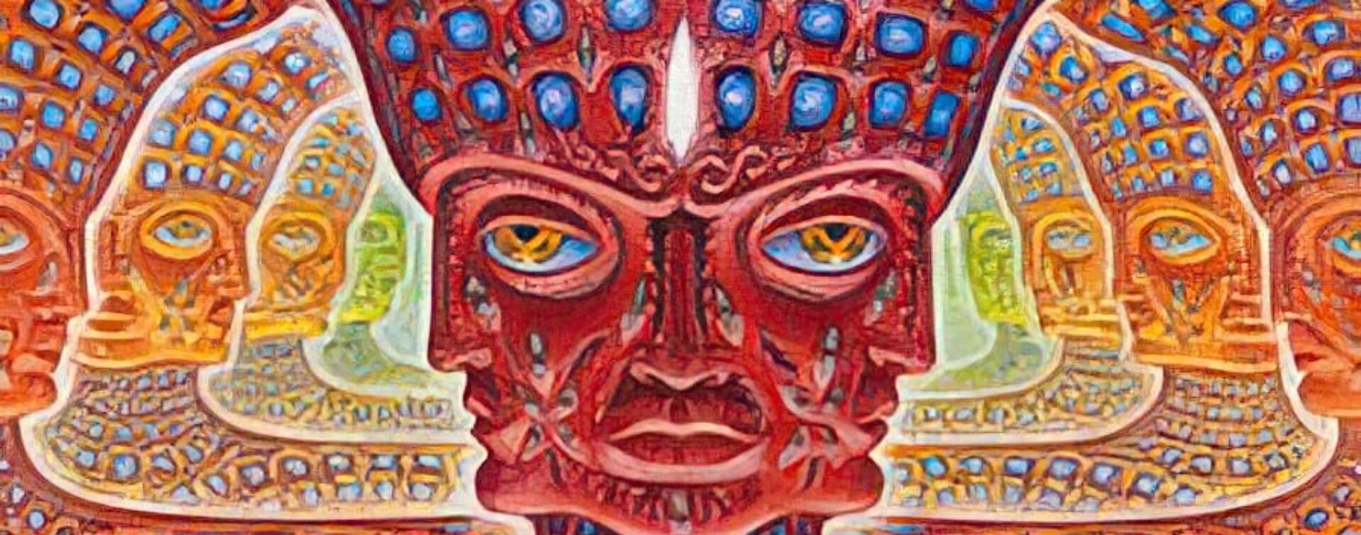 Alex Grey’s Godheads artwork, representing layers of consciousness and spiritual transcendence.