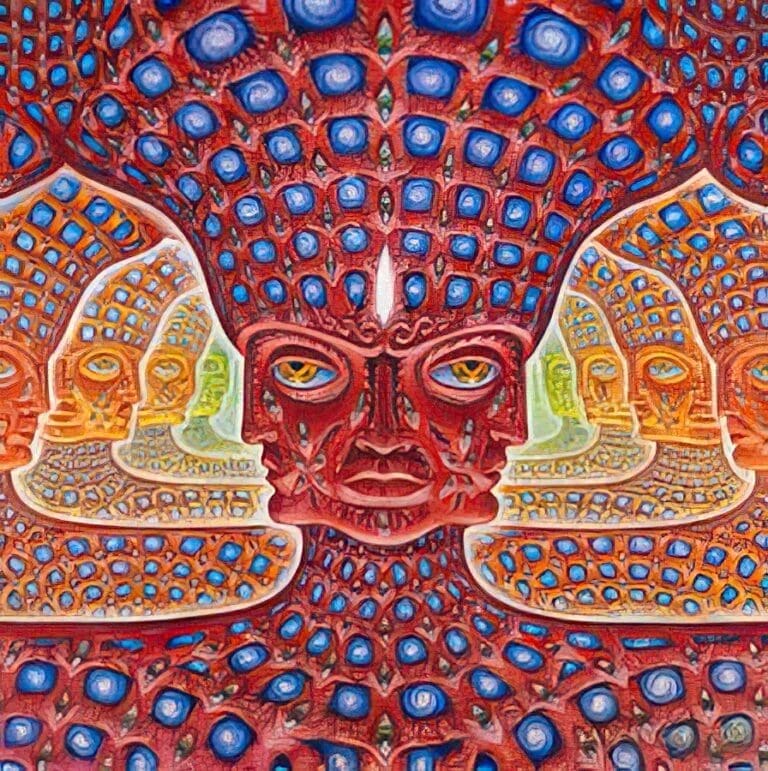 Alex Grey’s Godheads artwork, representing layers of consciousness and spiritual transcendence.