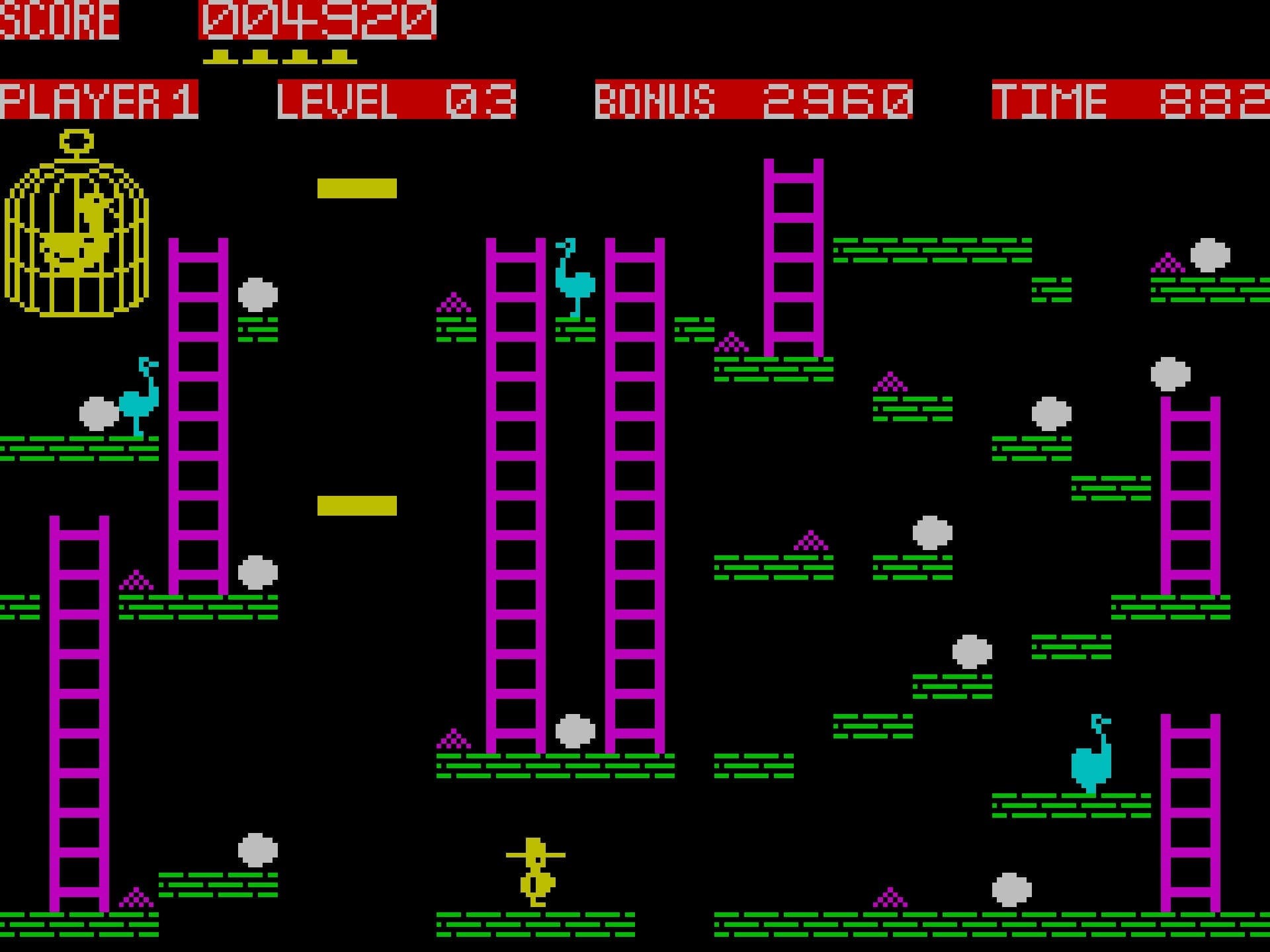 Chuckie Egg Spectrum screenshot featuring platforming gameplay with Hen-House Harry