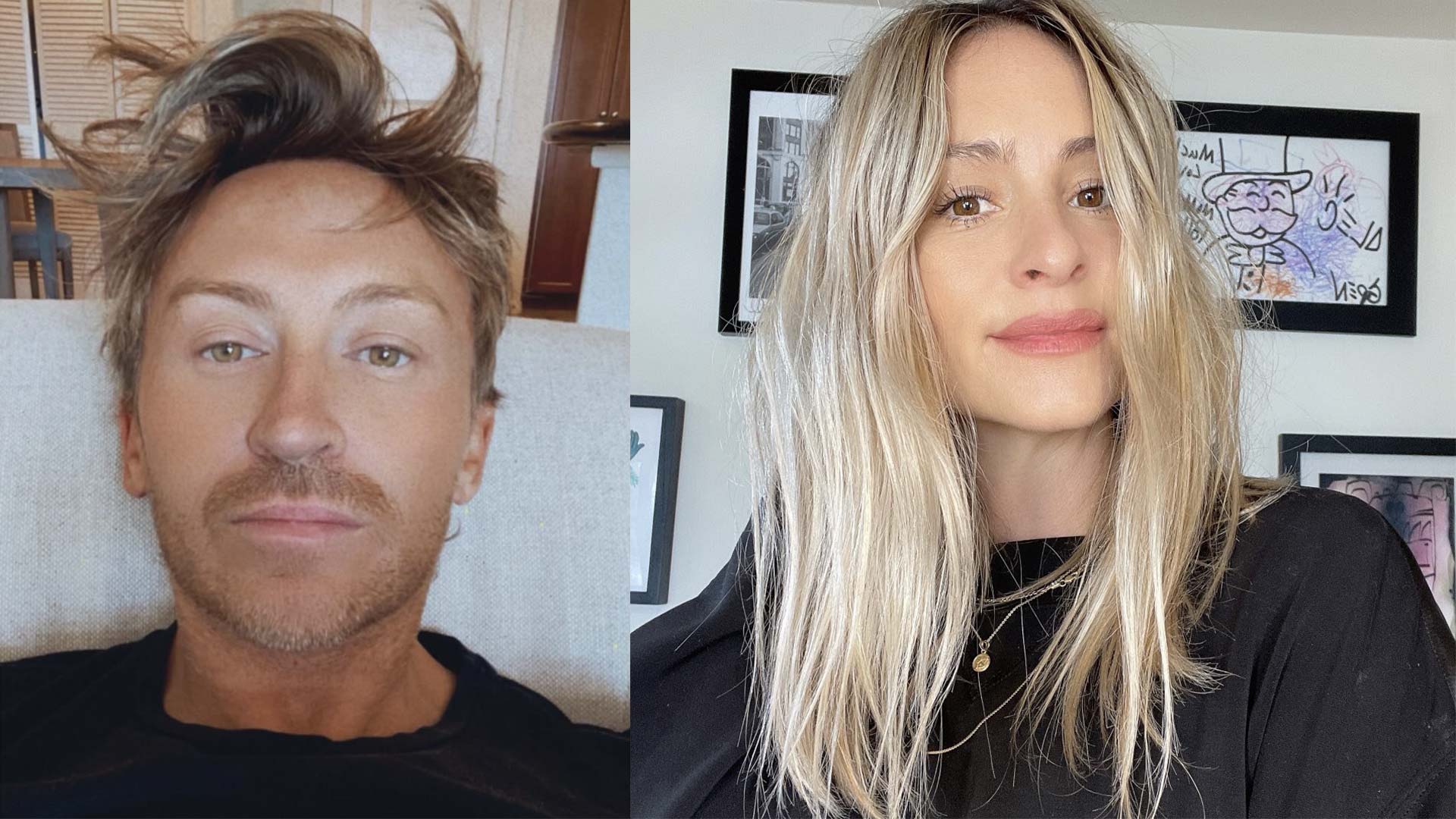 Side-by-side photos of celebrity stylists Dave Stanwell and Laura Polko, stylists for the John Frieda Frizz Ease campaign.