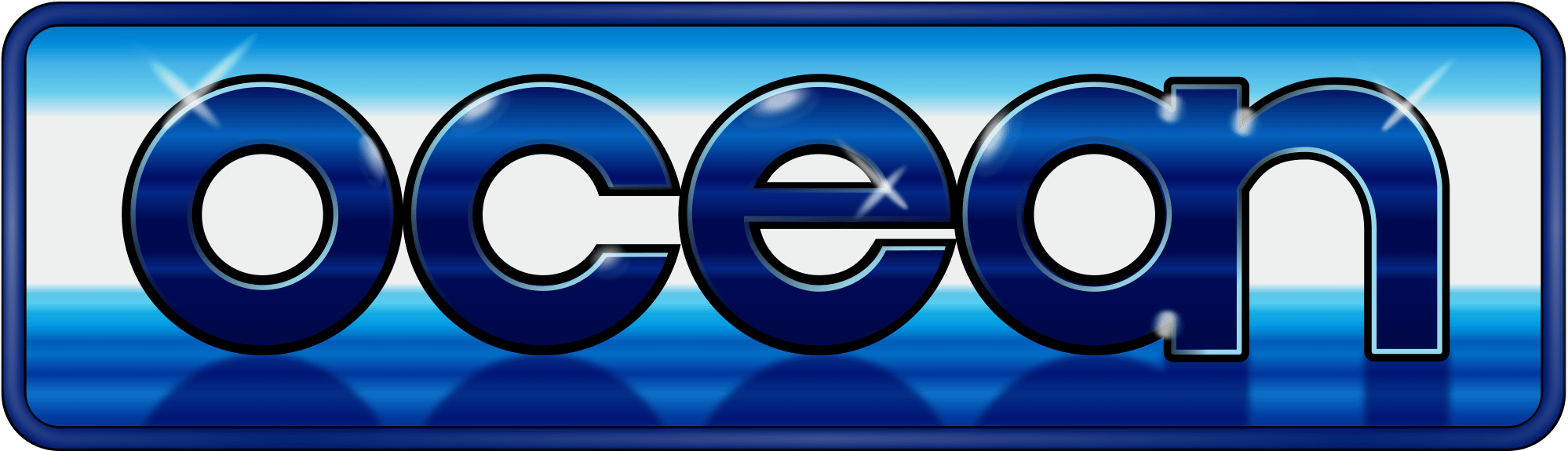 Ocean Software logo with blue gradient text and a reflective surface effect.