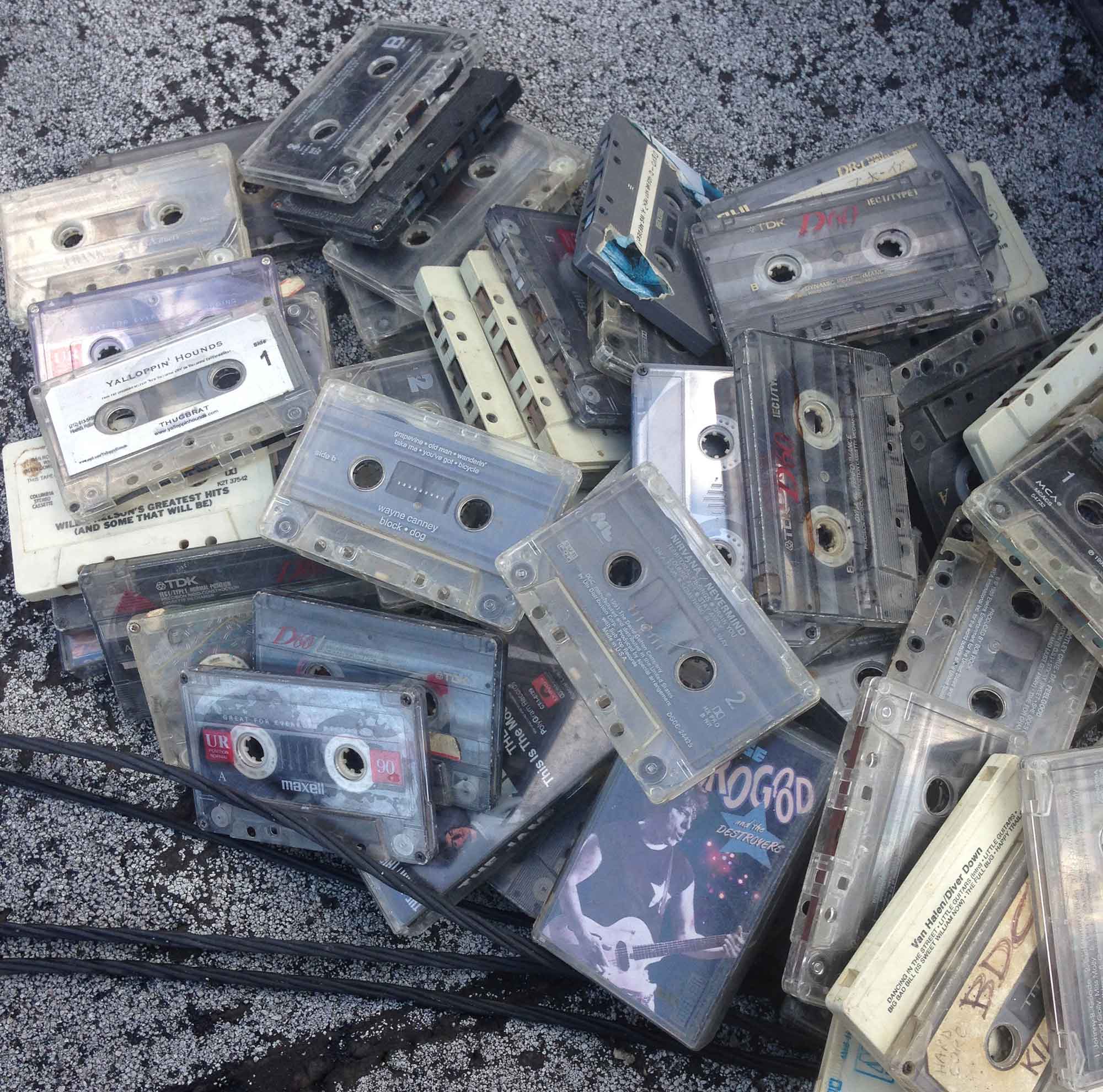Cassette tapes on a Lower East Side rooftop used for creative inspiration