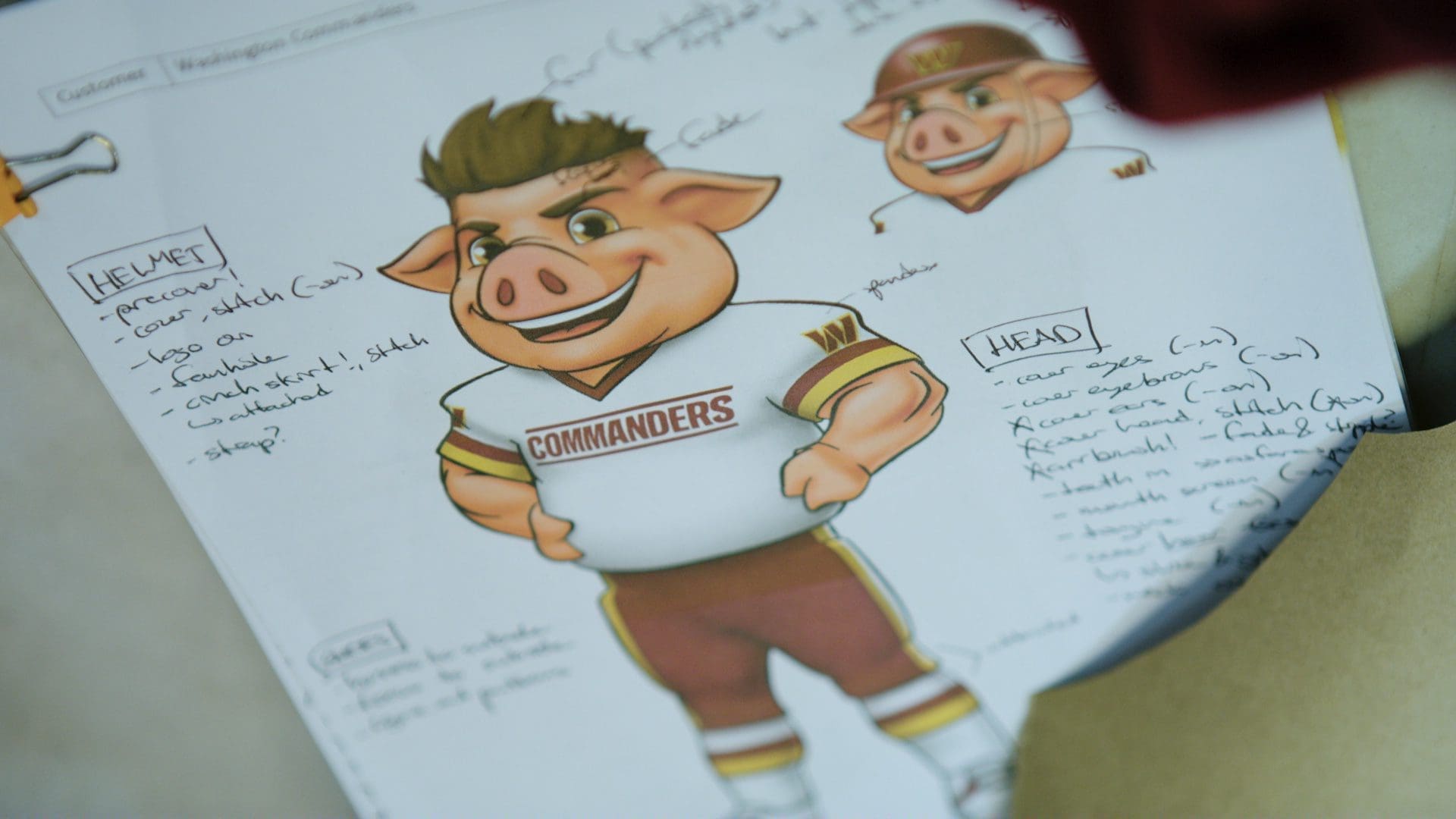 Major Tuddy with the Hogs alumni from RIOT's Making The Mascot documentary for the Washington Commanders
